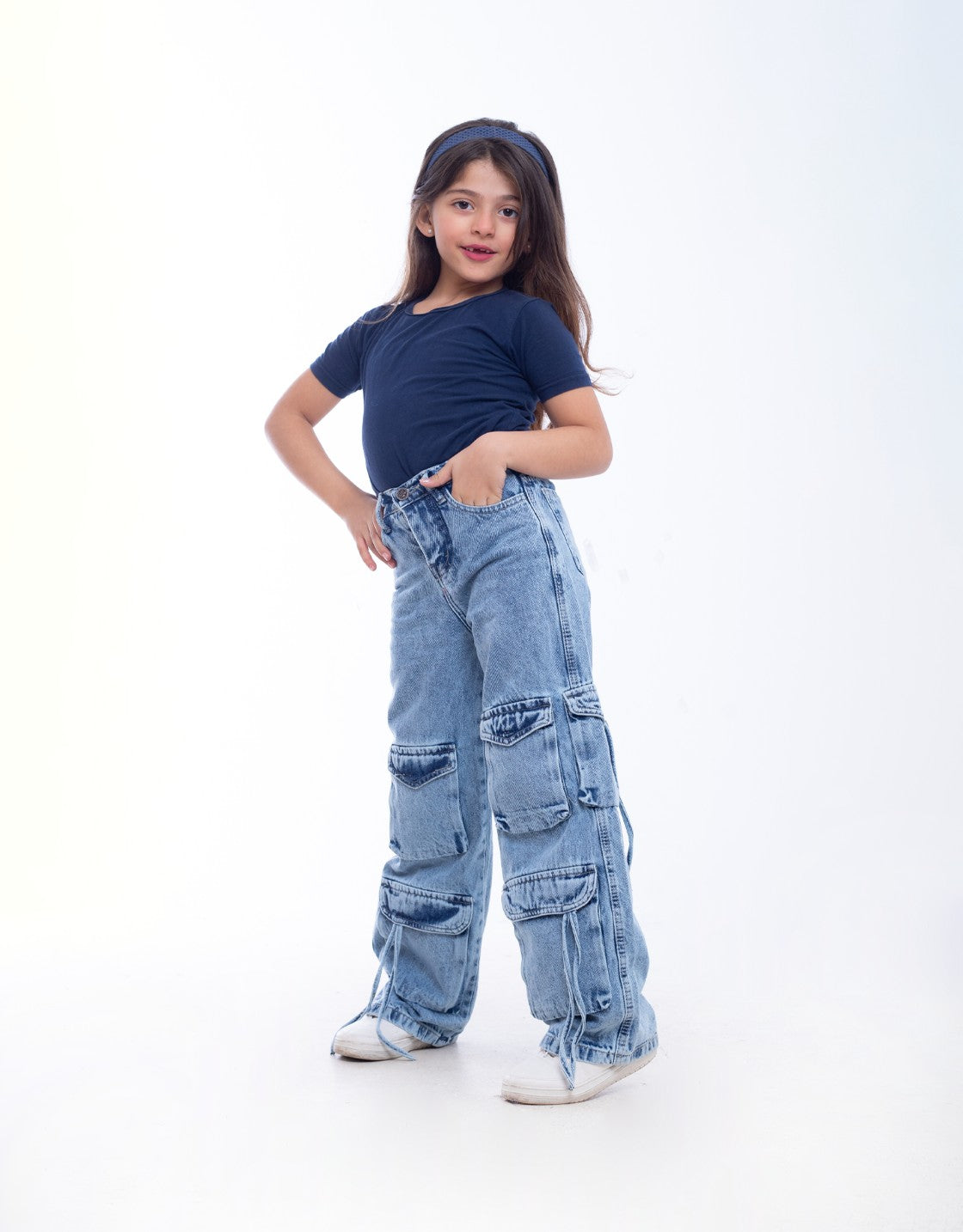 High waist Flap Pocket Cargo Light Quarry Jeans Pants Teenager OB-625V