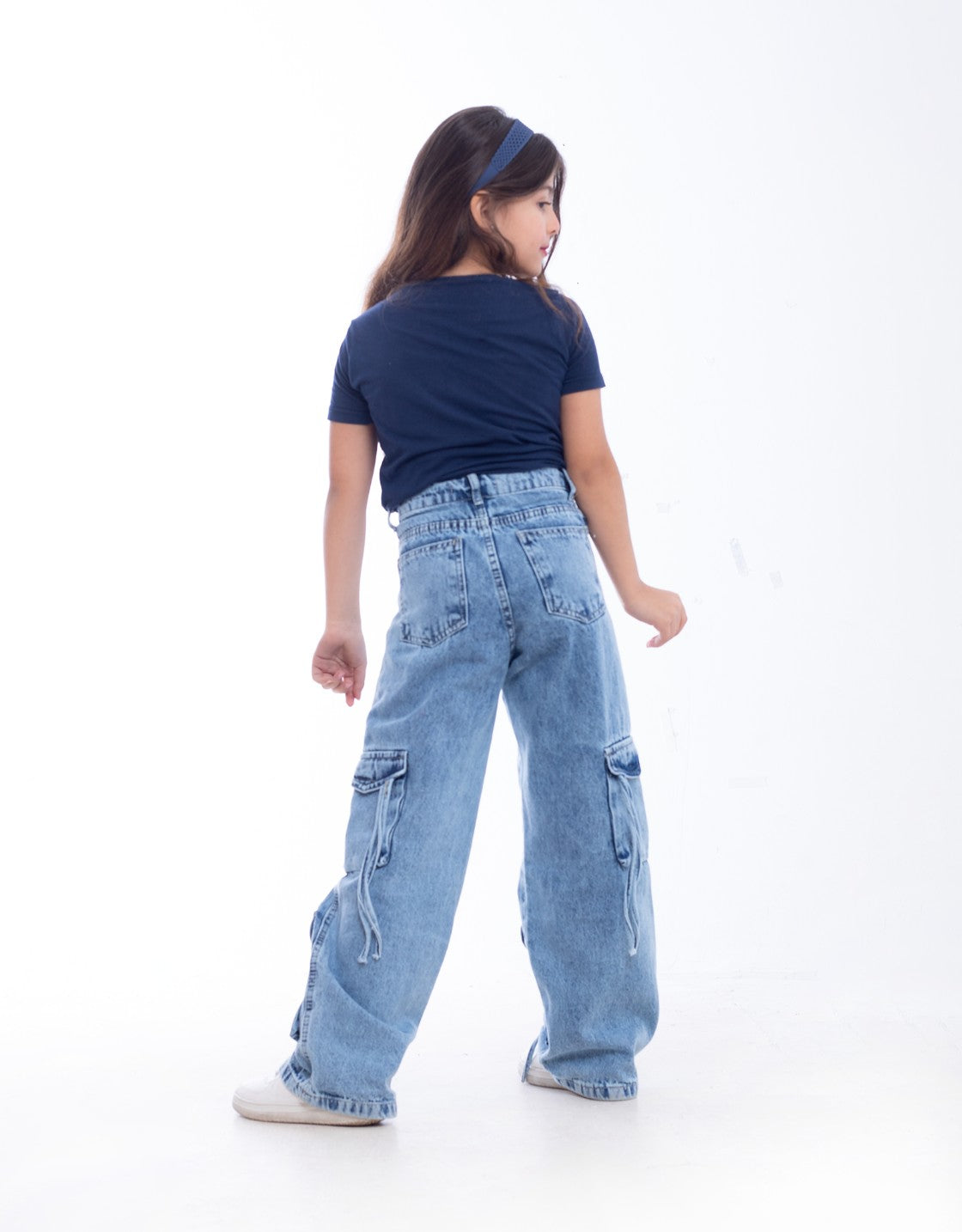 High waist Flap Pocket Cargo Light Quarry Jeans Pants Teenager OB-625V