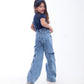 High waist Flap Pocket Cargo Light Quarry Jeans Pants Teenager OB-625V