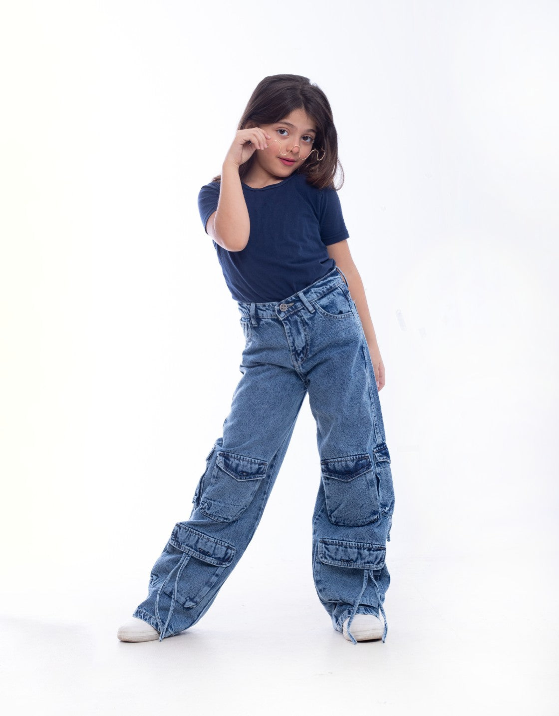 High waist Flap Pocket Cargo Dark Quarry Jeans Pants Teenager OB-625R