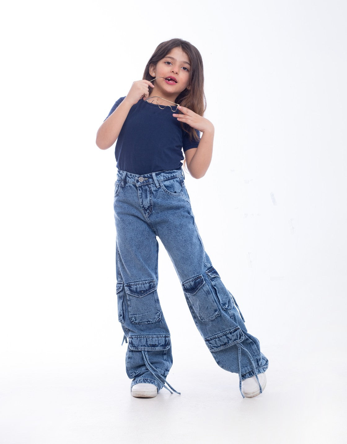 High waist Flap Pocket Cargo Dark Quarry Jeans Pants Teenager OB-625R
