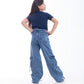 High waist Flap Pocket Cargo Dark Quarry Jeans Pants Teenager OB-625R