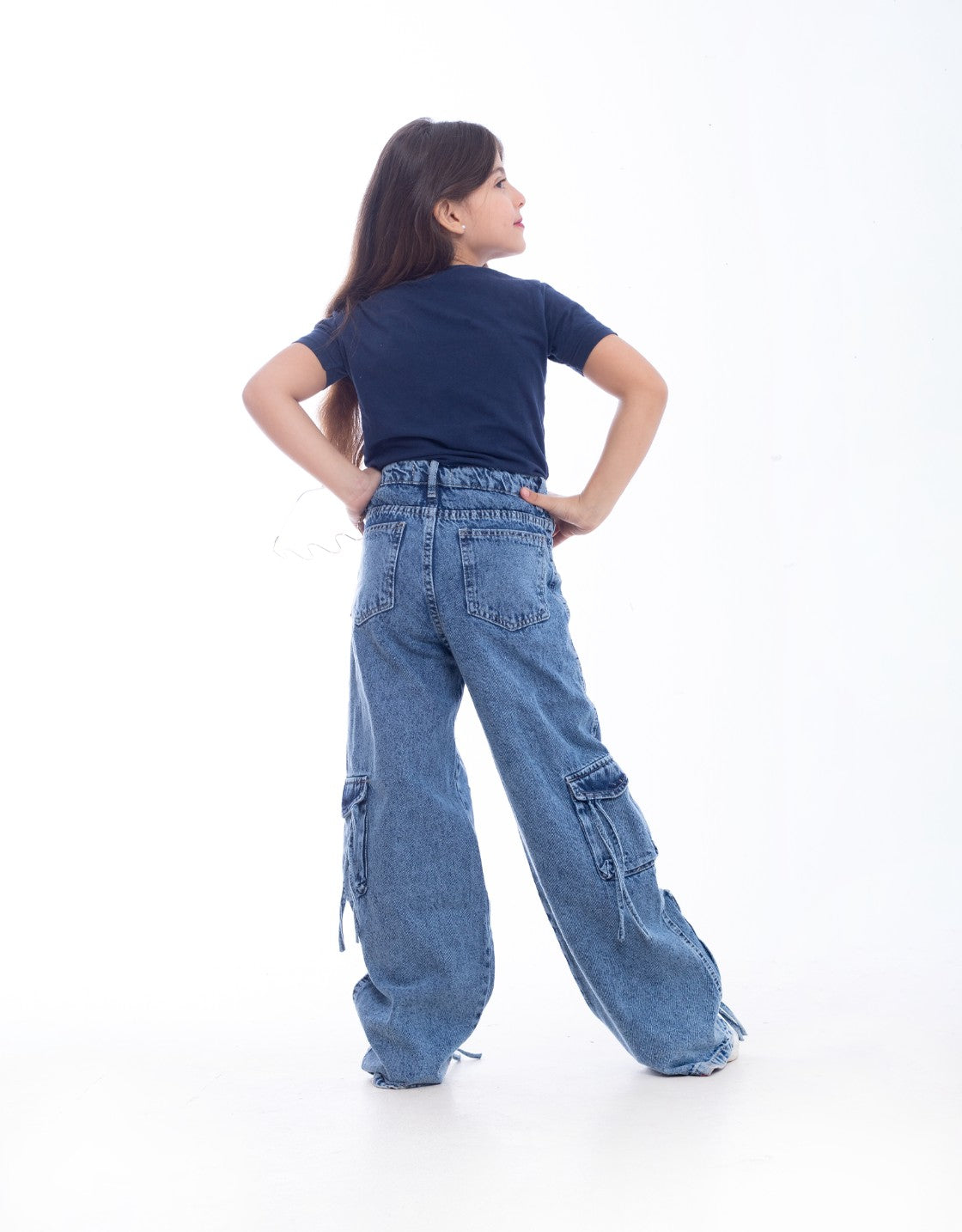 High waist Flap Pocket Cargo Dark Quarry Jeans Pants Teenager OB-625R