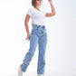 High Waist Straight Flower Pattern Quarry Jeans Pants OB-632R