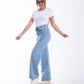 High Waist Straight Flower Pattern Quarry Jeans Pants OB-632R