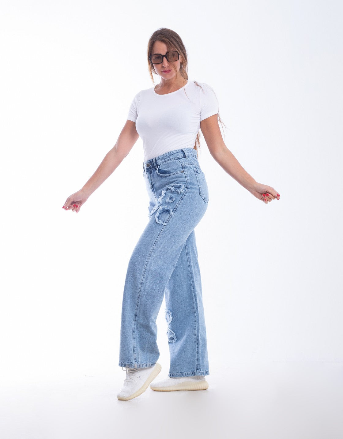 High Waist Straight Flower Pattern Quarry Jeans Pants OB-632R