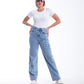 High Waist Straight Flower Pattern Quarry Jeans Pants OB-632R