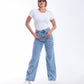 High Waist Straight Flower Pattern Quarry Jeans Pants OB-632R