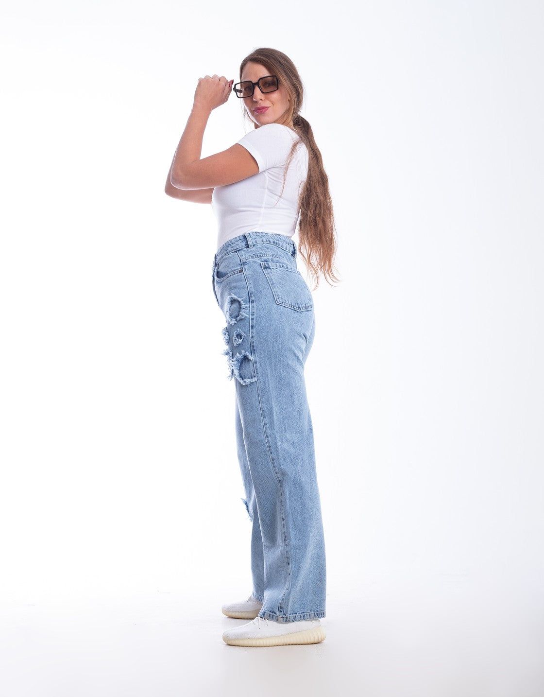 High Waist Straight Flower Pattern Quarry Jeans Pants OB-632R