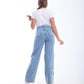 High Waist Straight Flower Pattern Quarry Jeans Pants OB-632R