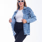 Jeans Jacket Fringe Trim Quarry Blue OJ-535R