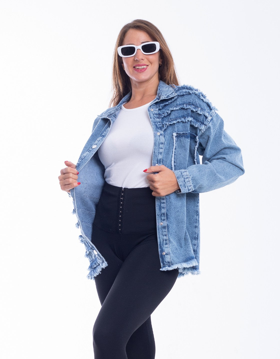 Jeans Jacket Fringe Trim Quarry Blue OJ-535R