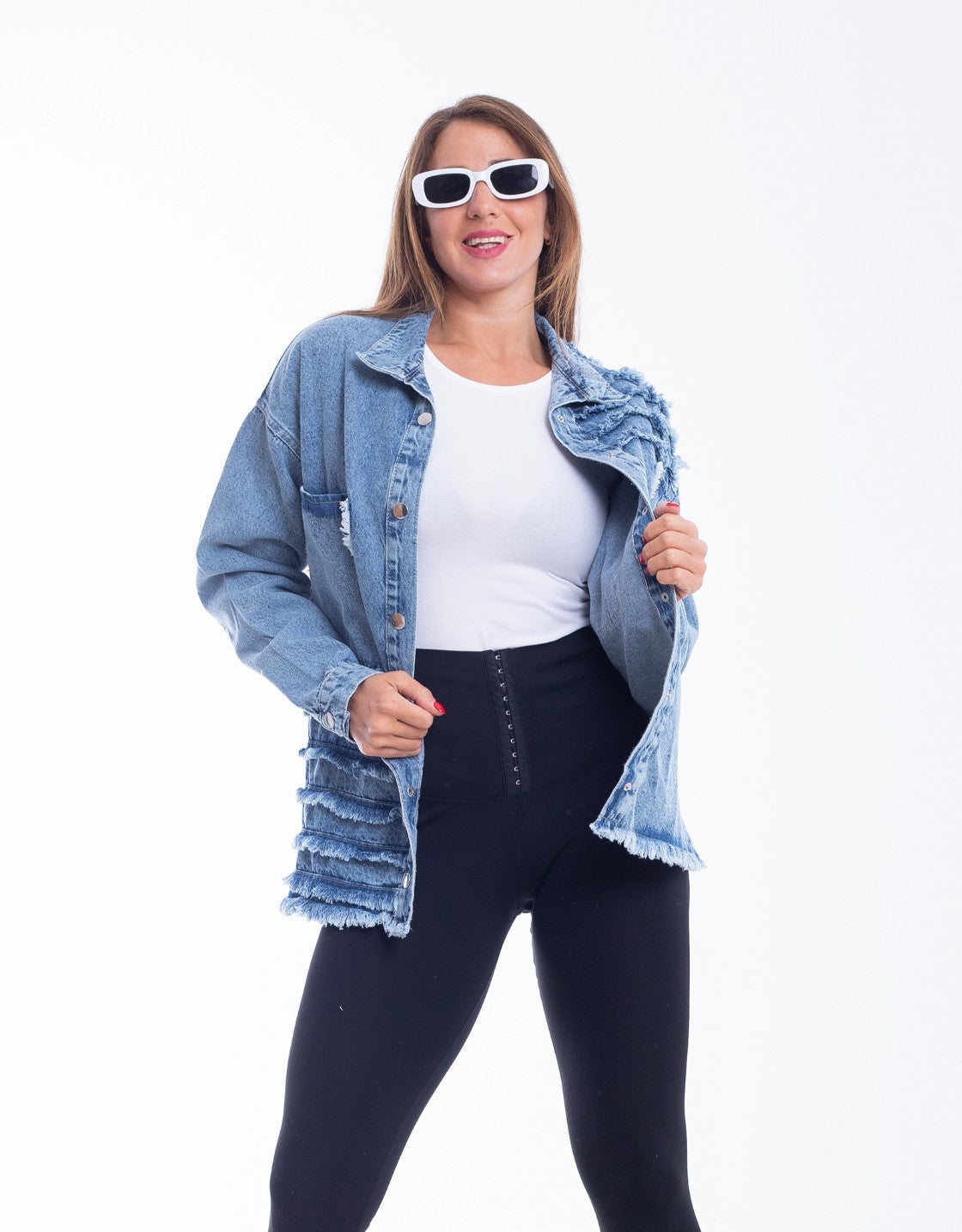 Jeans Jacket Fringe Trim Quarry Blue OJ-535R