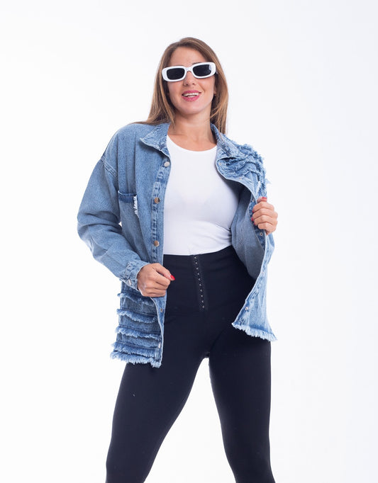 Jeans Jacket Fringe Trim Quarry Blue OJ-535R