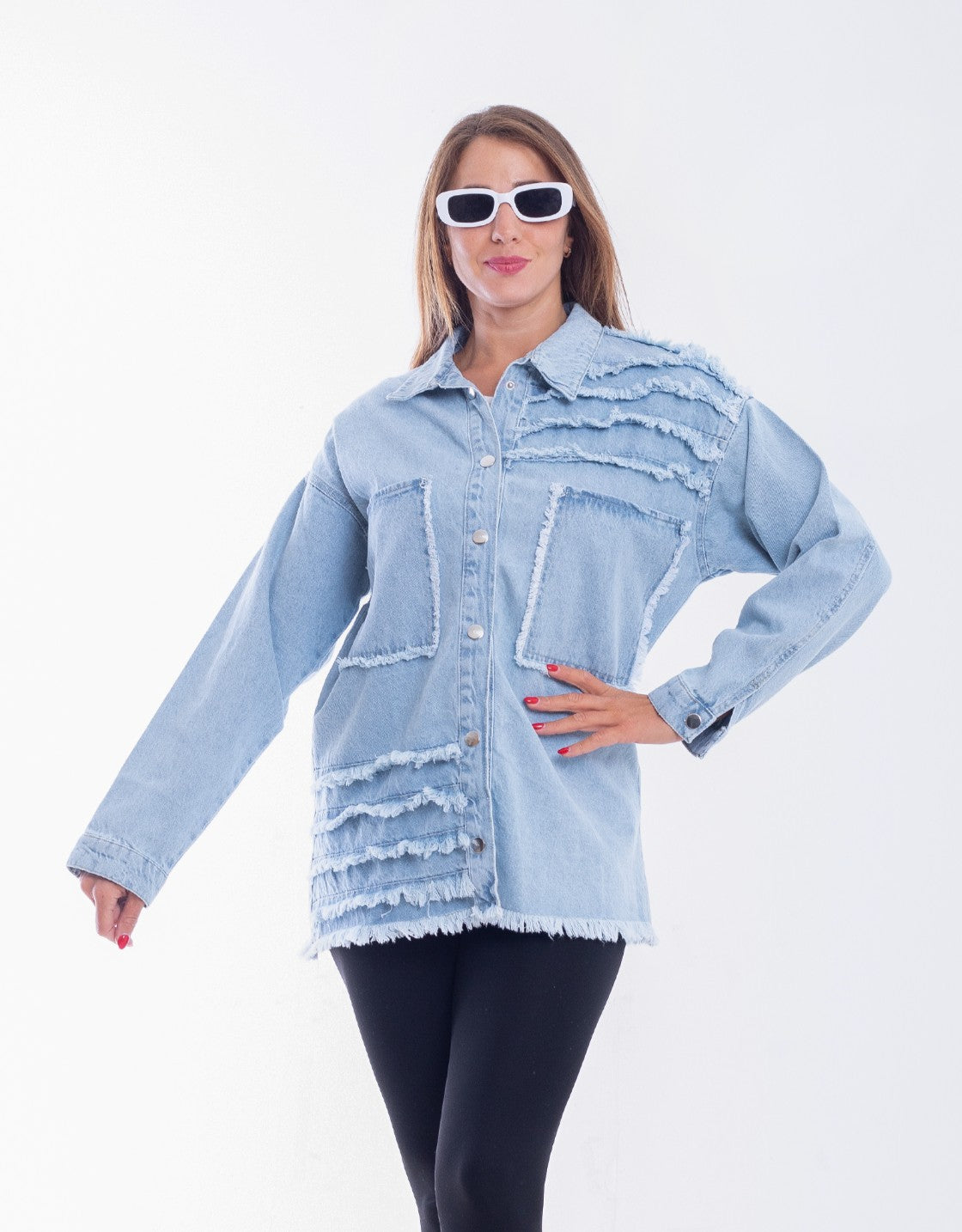 Jeans Jacket Fringe Trim Light Blue OJ-535C