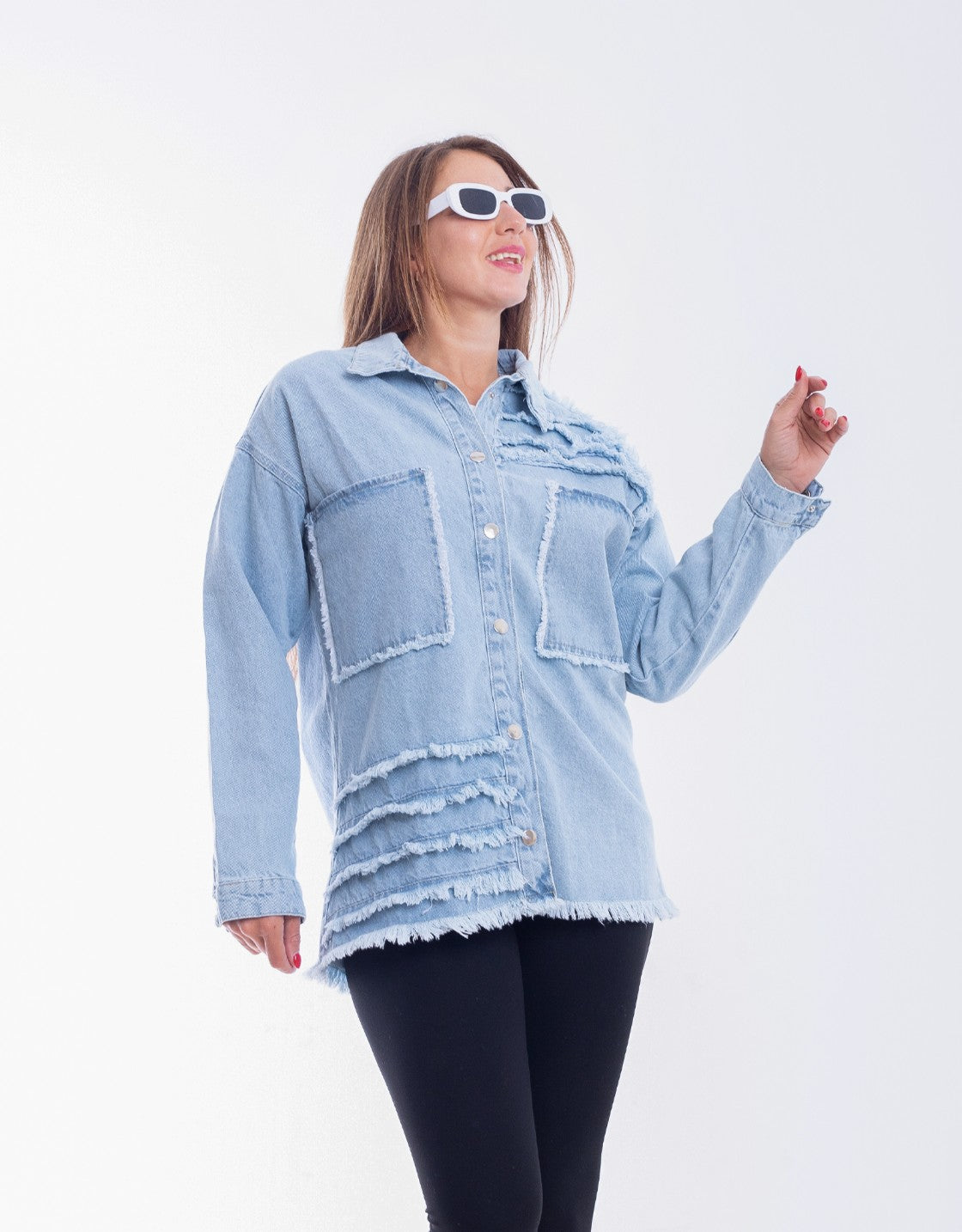 Jeans Jacket Fringe Trim Light Blue OJ-535C