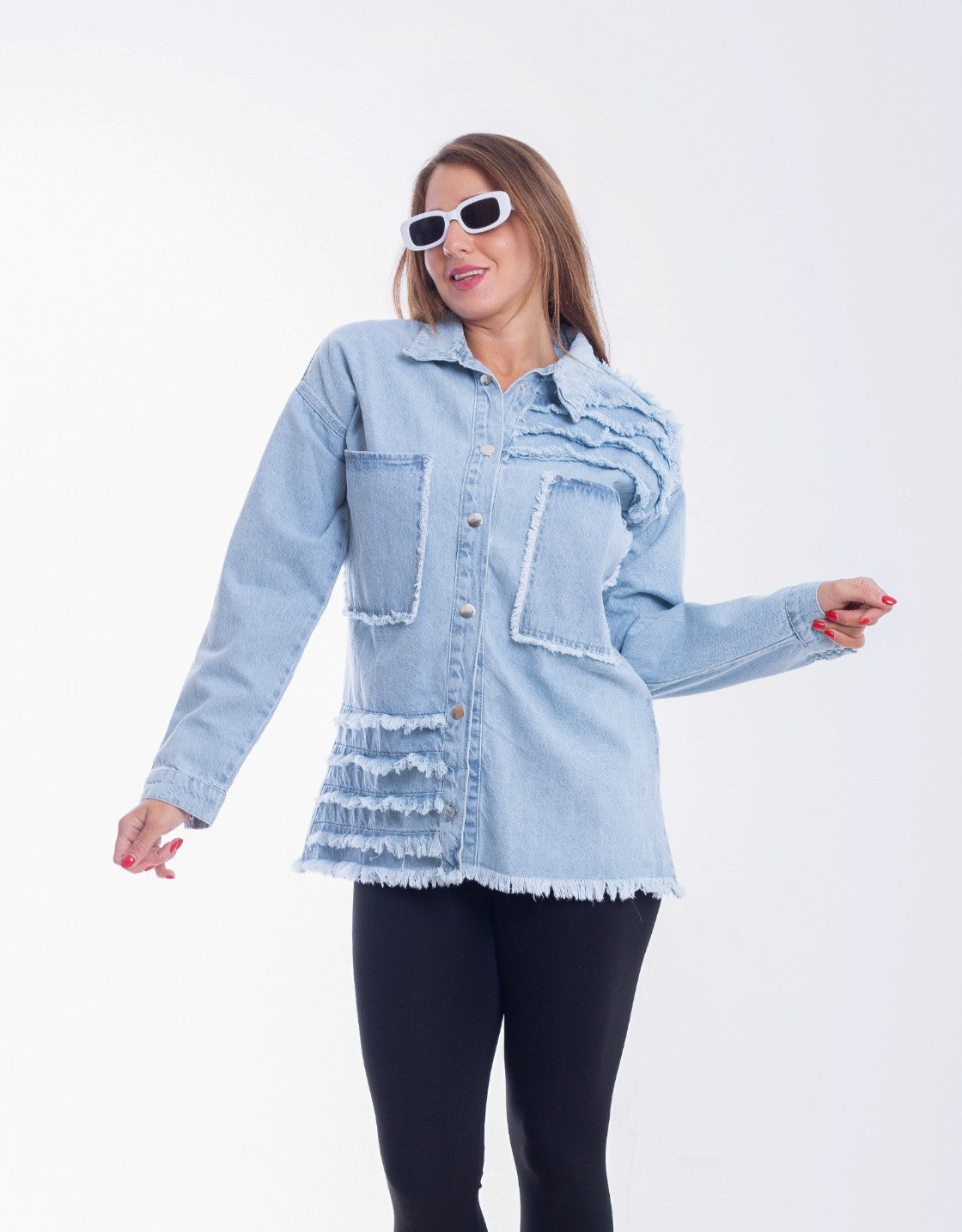 Jeans Jacket Fringe Trim Light Blue OJ-535C
