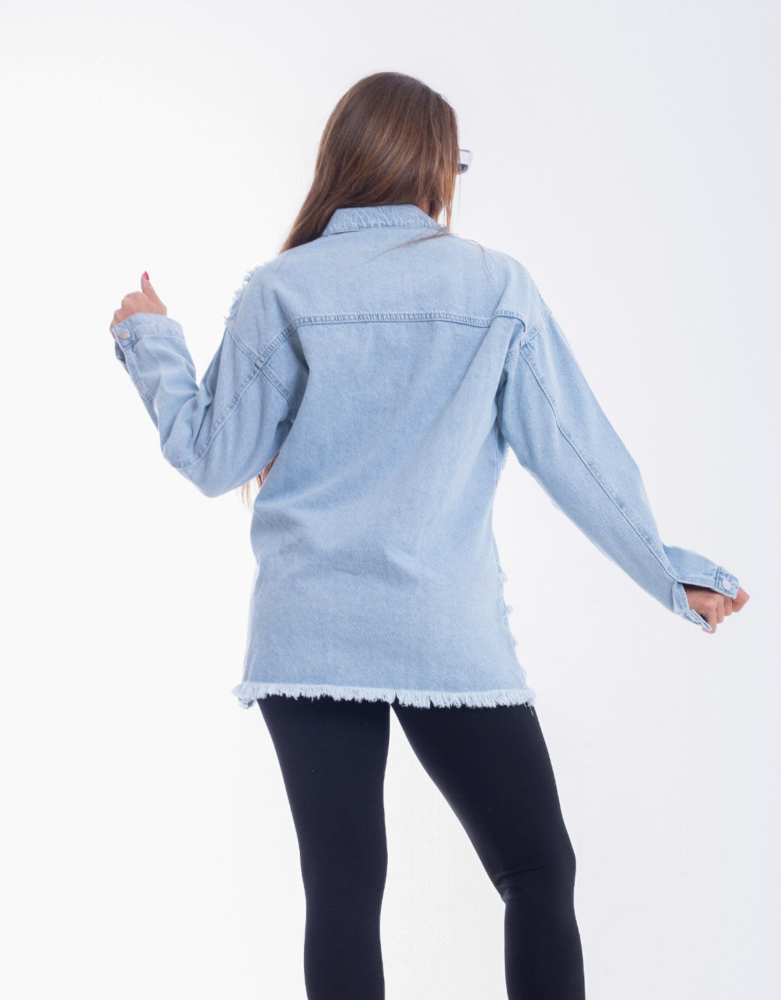 Jeans Jacket Fringe Trim Light Blue OJ-535C