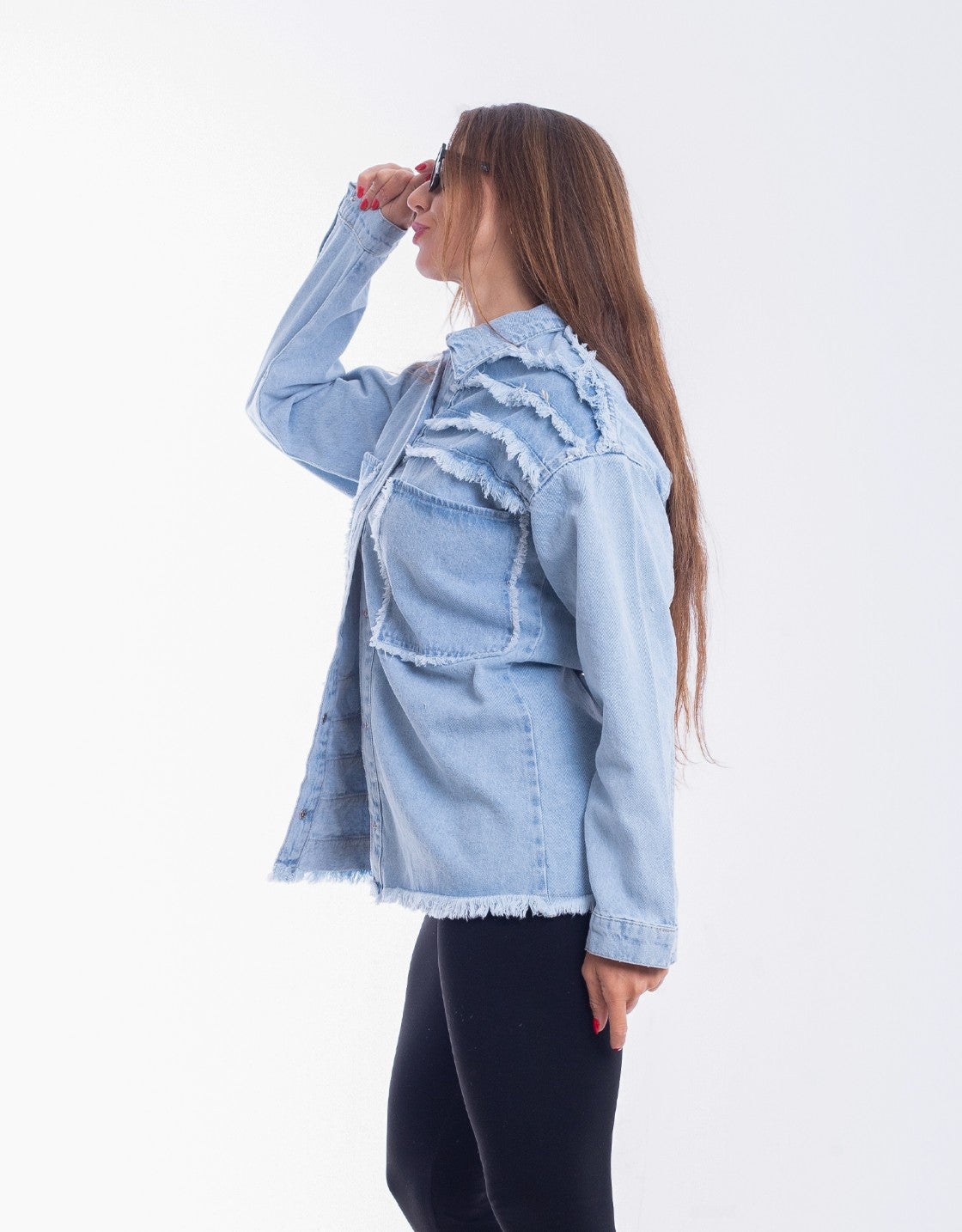 Jeans Jacket Fringe Trim Light Blue OJ-535C