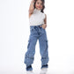 High waist Flap Pocket Cargo Glued Bottom Dark Quarry Jeans Pants OB-624R