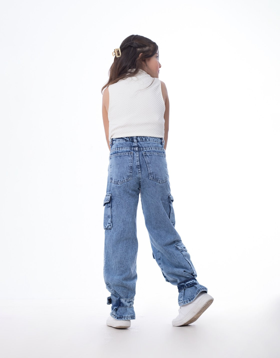 High waist Flap Pocket Cargo Glued Bottom Dark Quarry Jeans Pants OB-624R