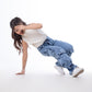 High waist Flap Pocket Cargo Glued Bottom Dark Quarry Jeans Pants OB-624R