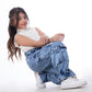 High waist Flap Pocket Cargo Glued Bottom Dark Quarry Jeans Pants OB-624R
