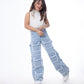 High Waist Flap Cargo Pocket Raw Cut Light Blue Jeans Pants Teenager OB-627C