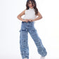 High Waist Flap Cargo Pocket Raw Cut Quarry Jeans Pants Teenager OB-627R