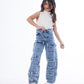 High Waist Flap Cargo Pocket Raw Cut Quarry Jeans Pants Teenager OB-627R