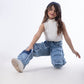 High Waist Flap Cargo Pocket Raw Cut Quarry Jeans Pants Teenager OB-627R
