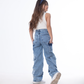 High Waist Flap Cargo Pocket Raw Cut Quarry Jeans Pants Teenager OB-627R