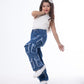 High Waist Flap Cargo Pocket Raw Cut Dark Blue Jeans Pants Teenager OB-627A
