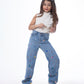 Diamond Studded Straight Jeans Pants Light Blue Teenager OBD-397DC
