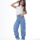 High waist Flap Pocket Cargo Glued Bottom Medium Blue Jeans Pants OB-624B
