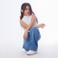 High Waist Straight Medium Blue Jeans Pants Teenager OB-397B