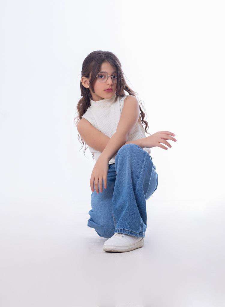 High Waist Straight Medium Blue Jeans Pants Teenager OB-397B