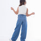 High Waist Straight Medium Blue Jeans Pants Teenager OB-397B