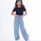 Straight Raw Cut Jeans Pants Line Ice Blue Teenager OB-618i