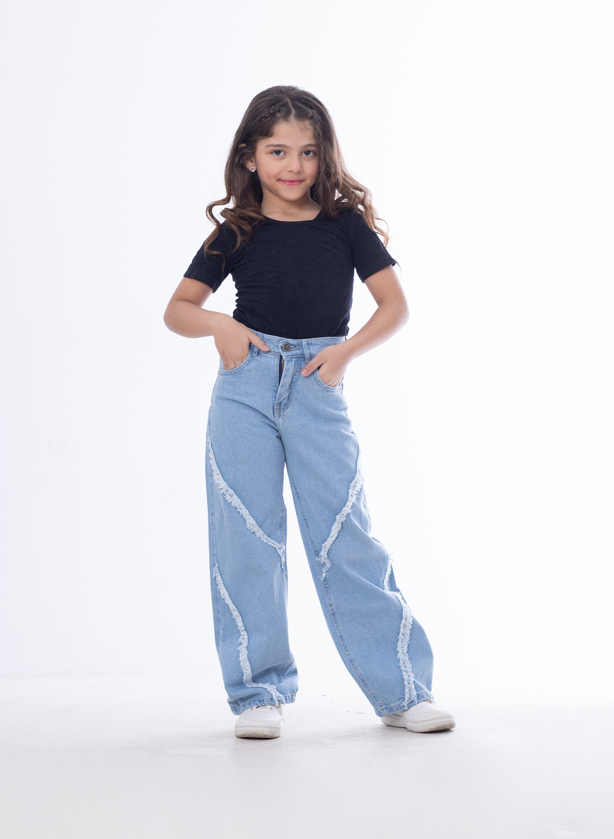 Straight Raw Cut Jeans Pants Line Ice Blue Teenager OB-618i
