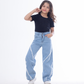 Straight Raw Cut Jeans Pants Line Ice Blue Teenager OB-618i