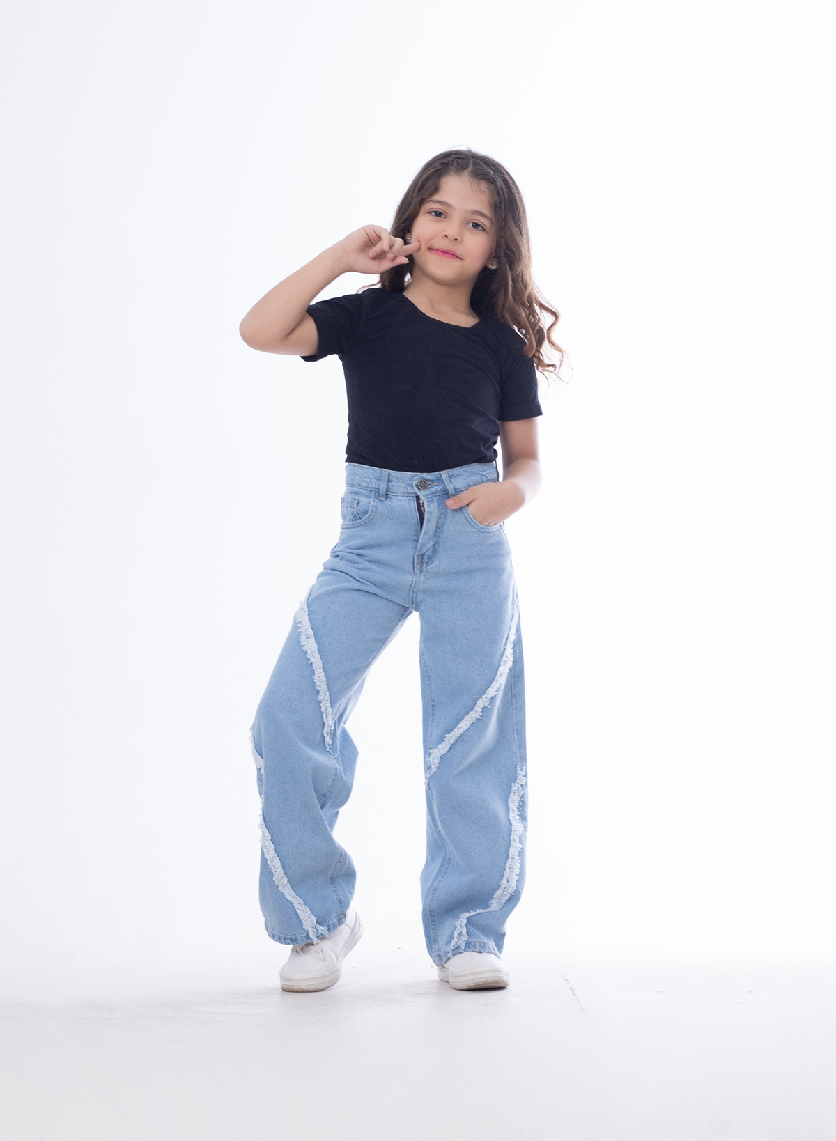 Straight Raw Cut Jeans Pants Line Ice Blue Teenager OB-618i