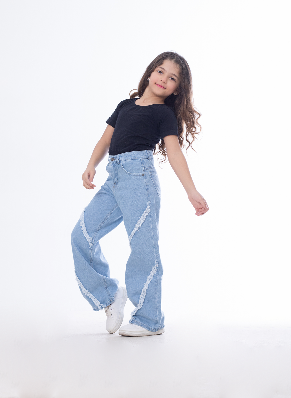Straight Raw Cut Jeans Pants Line Ice Blue Teenager OB-618i