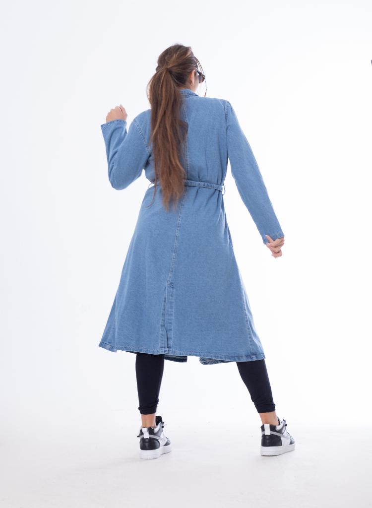 Denim coat with sleeves and belt Medium Blue OJ-012B