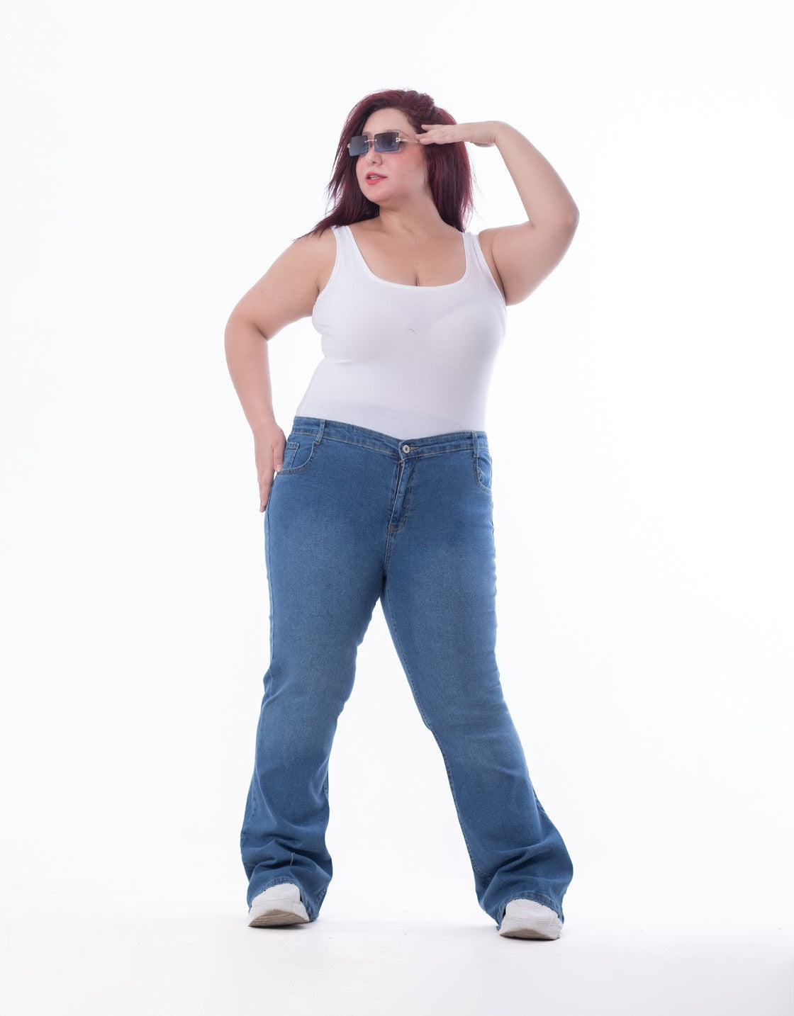 Plus Size High Waist Charleston Medium Blue Jeans Pants OH-434B