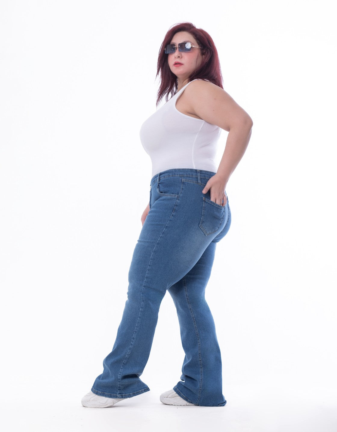 Plus Size High Waist Charleston Medium Blue Jeans Pants OH-434B