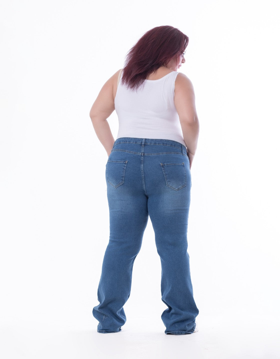 Plus Size High Waist Charleston Medium Blue Jeans Pants OH-434B