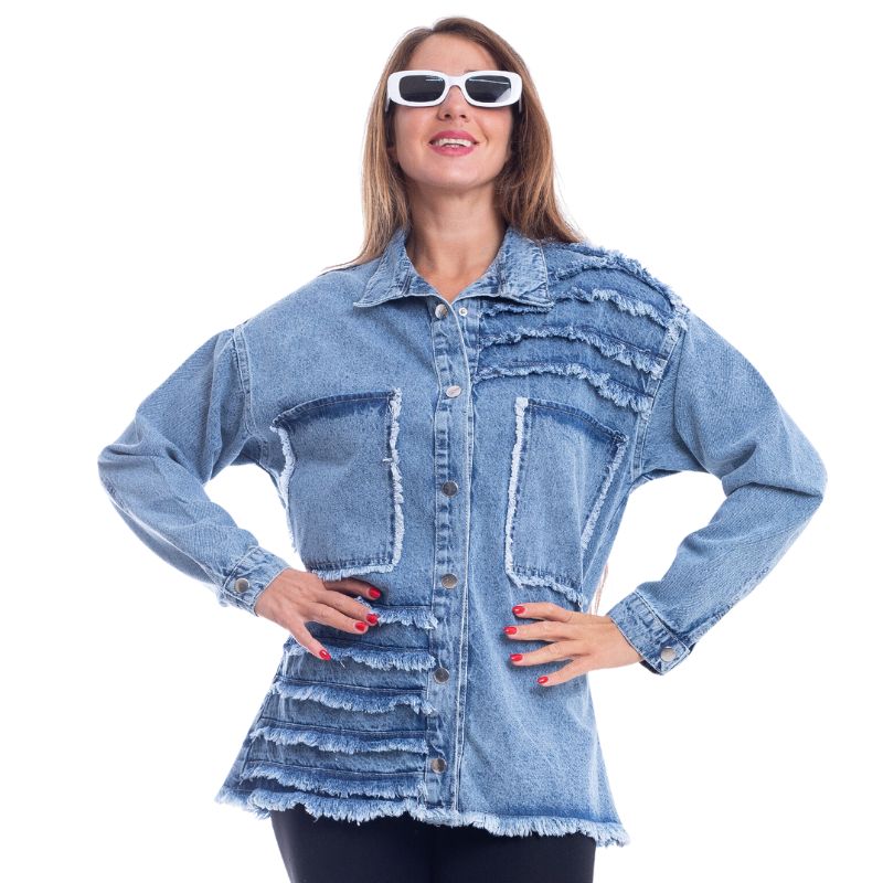 Jeans Jacket Fringe Trim Quarry Blue OJ-535R