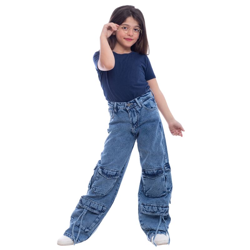 High waist Flap Pocket Cargo Dark Quarry Jeans Pants Teenager OB-625R