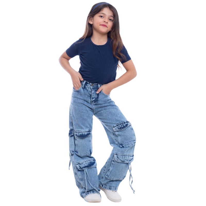 High waist Flap Pocket Cargo Light Quarry Jeans Pants Teenager OB-625V